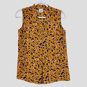 CAbi Prowl Leopard Print Blouse V-Neck Popover Burnt Orange Sleeveless Size XS